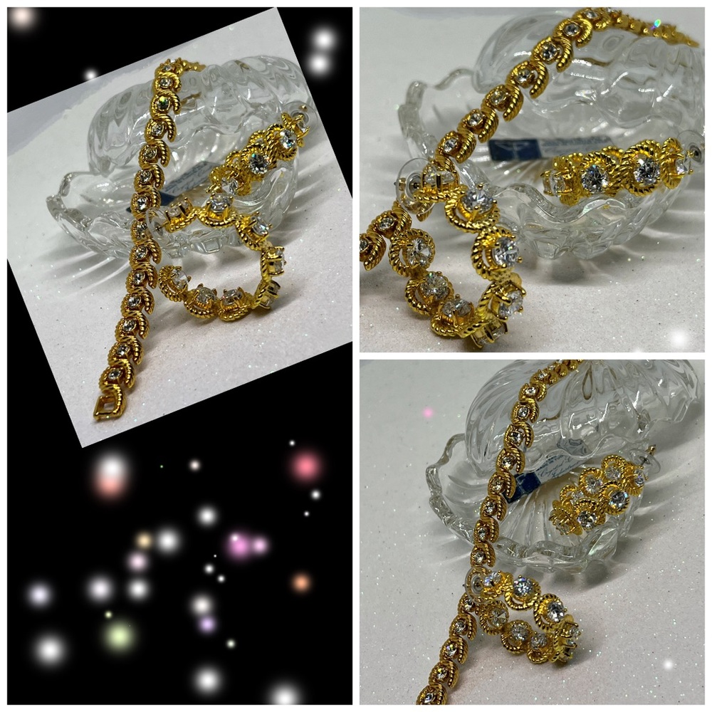 Rock Crystal Diamond Hoop Earrings & Bracelet Rope Twist Nautical Pattern - Picture 4 of 4